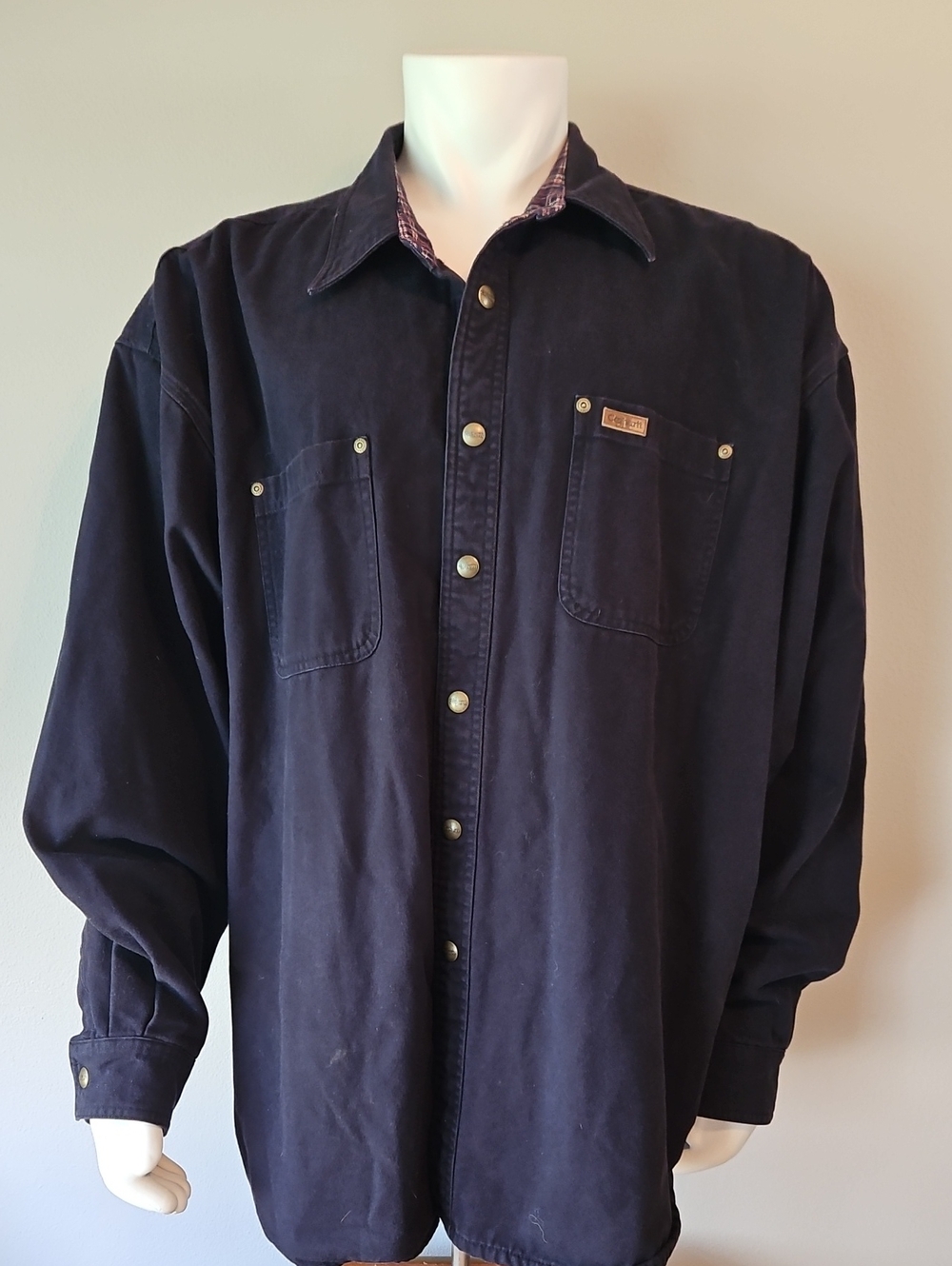 Carhartt Men's Dark Blue Button-Up Flannel Linned Work Jacket